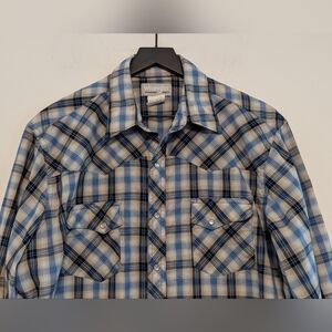 Wrangler Men's Plaid Shirt Top Pearl Snap Buttons Excel Used Cond Large Wrancher